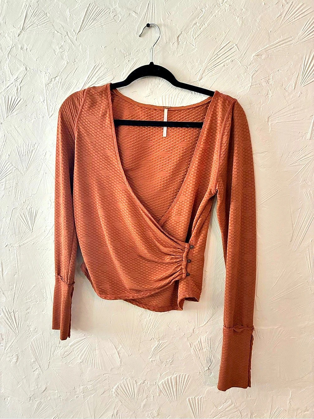 Free People Long Sleeve Wrap Blouse in Burnt Orange